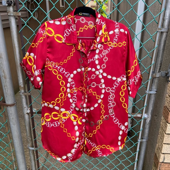 Red Chain-Link Printed 2-pc Short Set M - Picture 2 of 16